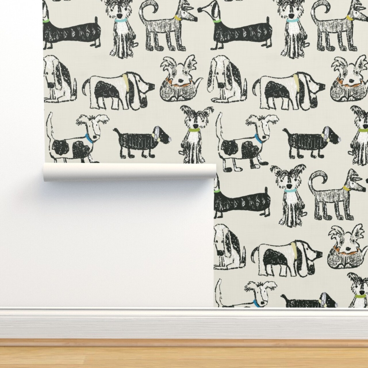 Dogs Pet Animal Gender Neutral Puppies Sketch Hand Drawn Custom Removable Wallpaper by Spoonflower Peel & Stick Wallpaper 2FT Wide